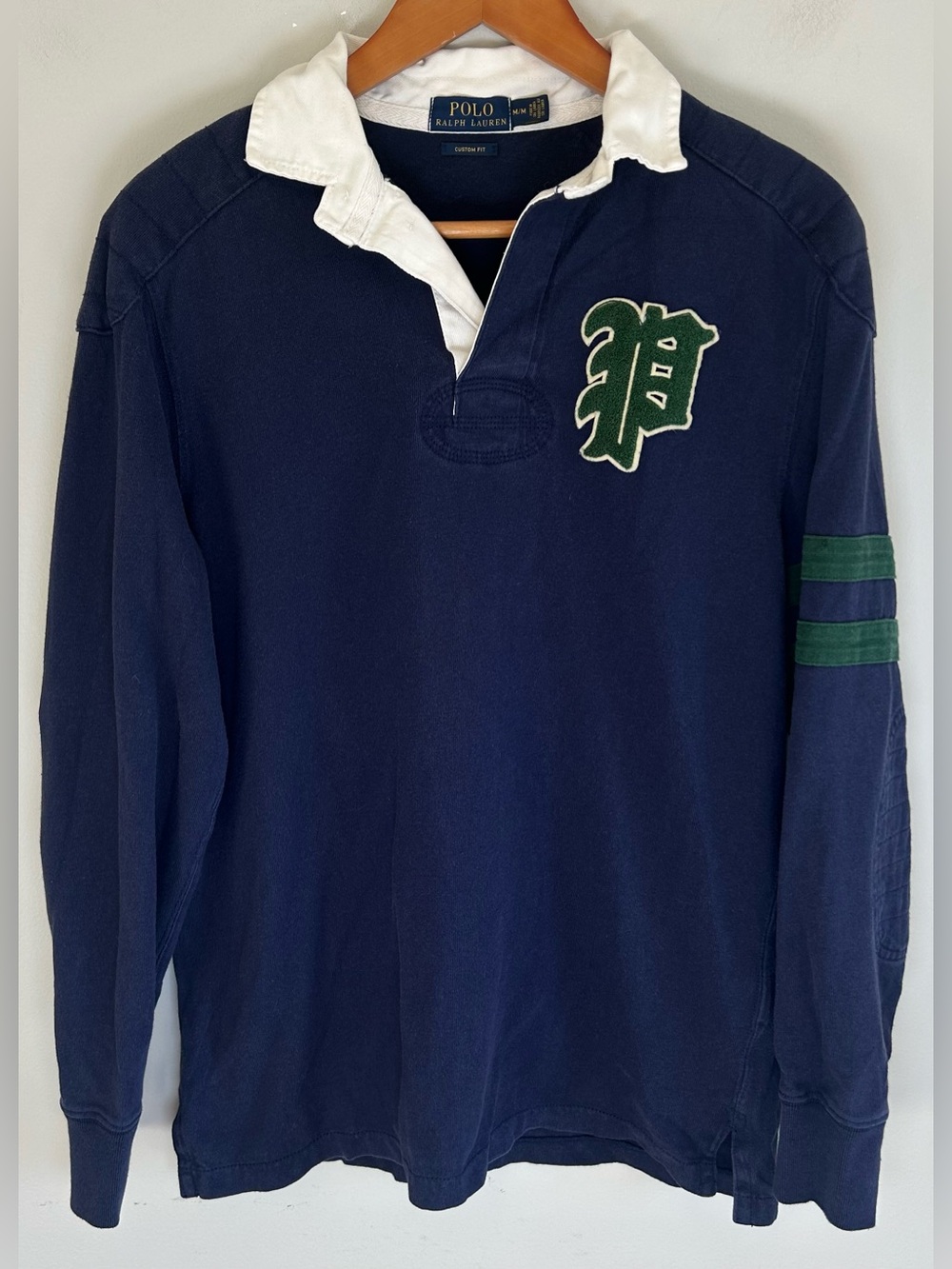 Polo Ralph Lauren Long Sleeve Rugby Polo Shirt Mens M Custom Fit #67 Navy Green